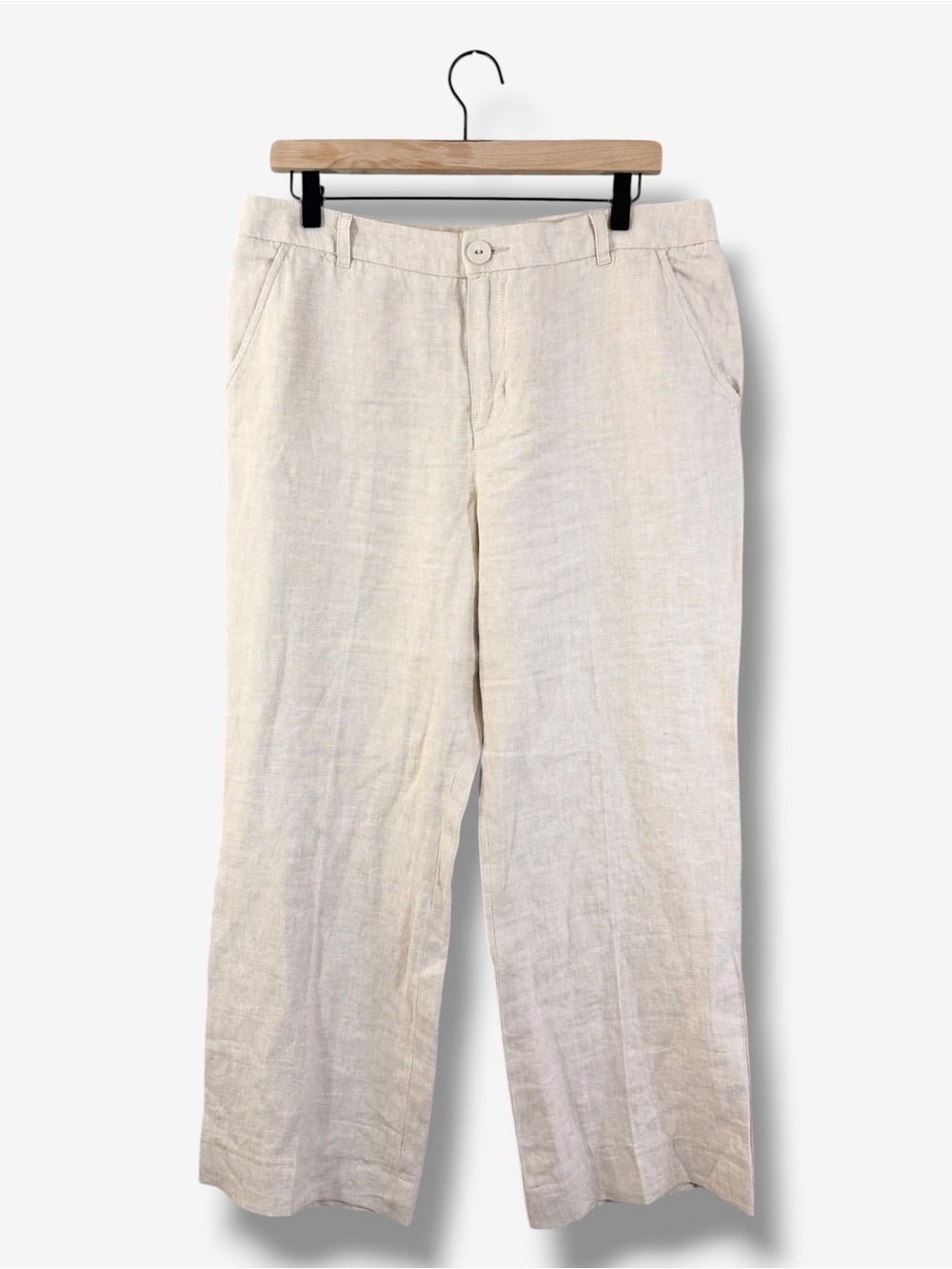 Garnet Hill European Flax Linen Trousers Size 10 Natural Beige Straight Leg